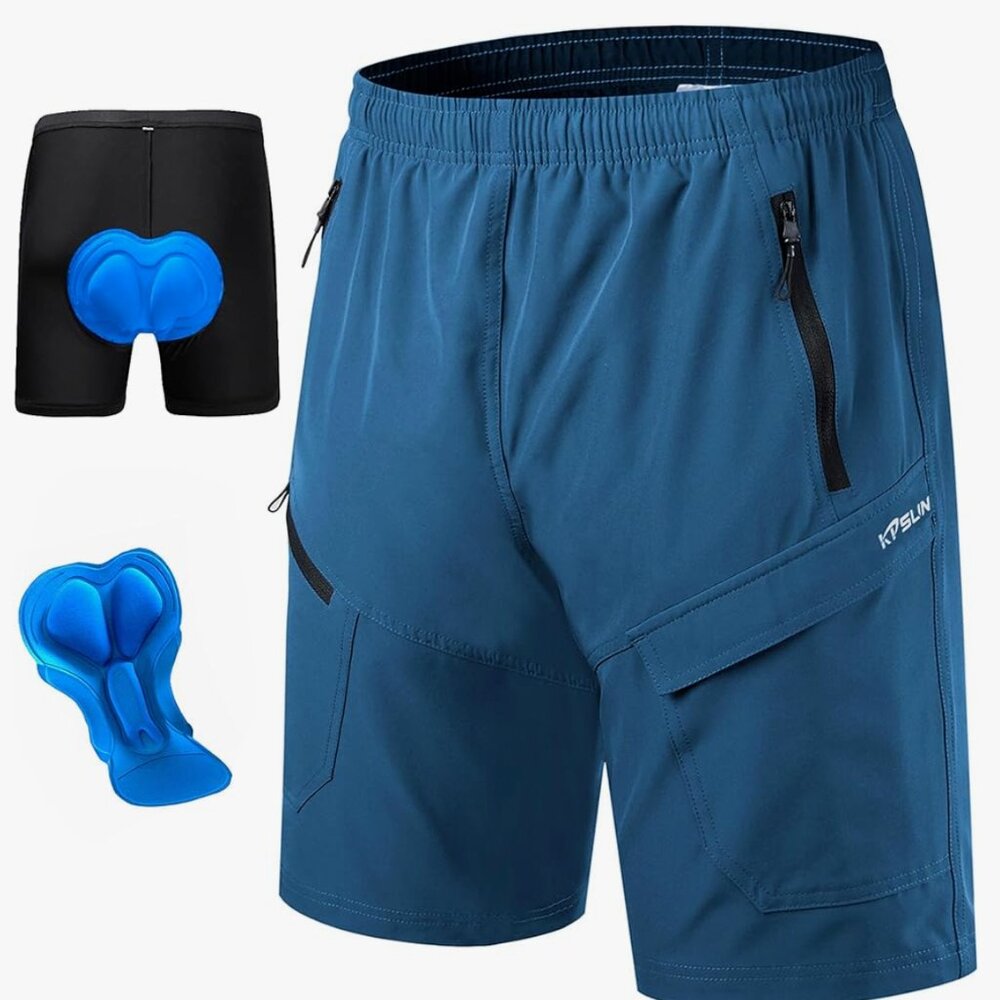 Kpsun Blue Men's Bike Shorts 3D Padded Baggy Quick Dry Size Small